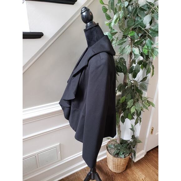 INC Black Ruffle Open Front Blazer Jacket 0X Women’s Draped Long Sleeve Stretch - Picture 7 of 12